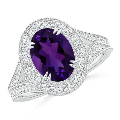 Angara Gia Certified Classic Amethyst Split Shank Halo Ring In Metallic