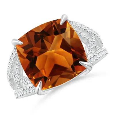 Angara Gia Certified Classic Cushion Citrine Crossover Shank Ring In Metallic