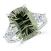 Angara Gia Certified Classic Green Amethyst Three Stone Ring With Diamonds In White Gold