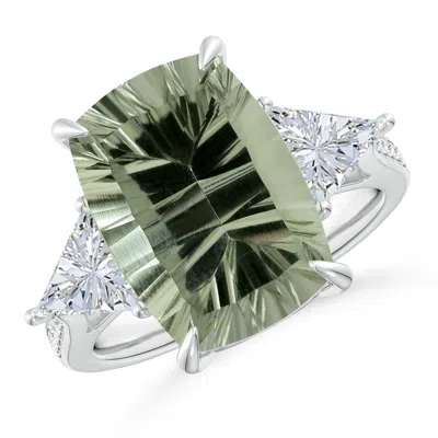 Angara Gia Certified Classic Green Amethyst Three Stone Ring With Diamonds