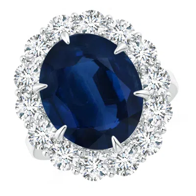 Angara Gia Certified Classic Oval Blue Sapphire Ring With Diamond Halo