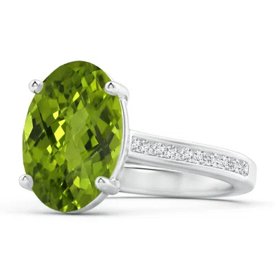 Angara Gia Certified Classic Oval Peridot Solitaire Ring In Metallic