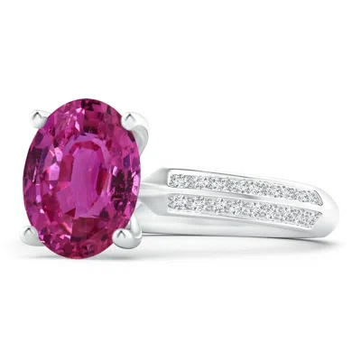 Angara Gia Certified Classic Oval Pink Sapphire Knife Edge Ring In Metallic