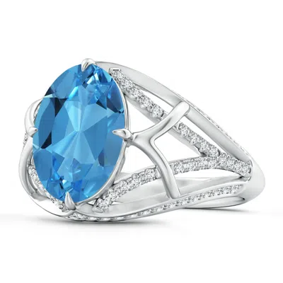 Angara Gia Certified Classic Oval Swiss Blue Topaz Split Shank Ring In Metallic