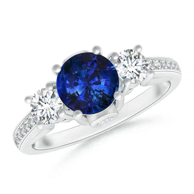 Angara Gia Certified Classic Sapphire And Diamond Three Stone Ring In Metallic