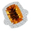 Angara Gia Certified Claw-set Citrine Double Halo Ring In White Gold/deep Golden