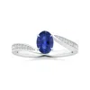 Angara Gia Certified Claw-set Oval Blue Sapphire Bypass Ring With Diamonds In White Gold/deep Rich Blue