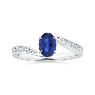 Angara Gia Certified Claw-set Oval Blue Sapphire Bypass Ring With Diamonds In Metallic
