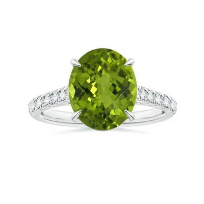 Angara Gia Certified Claw-set Oval Peridot Ring With Diamonds In Green