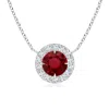 Angara Gia Certified Claw-set Ruby Halo Pendant In White Gold/deep Rich Red