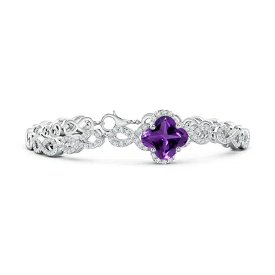 Angara Gia Certified Clover-shaped Amethyst Halo Bracelet In Purple
