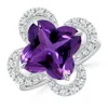 Angara Gia Certified Clover-shaped Amethyst Halo Engagement Ring In White Gold/dark Purple