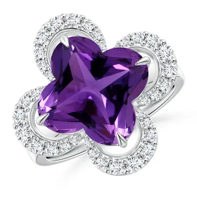 Angara Gia Certified Clover-shaped Amethyst Halo Engagement Ring In Metallic