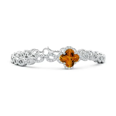 Angara Gia Certified Clover-shaped Citrine Halo Bracelet In Metallic