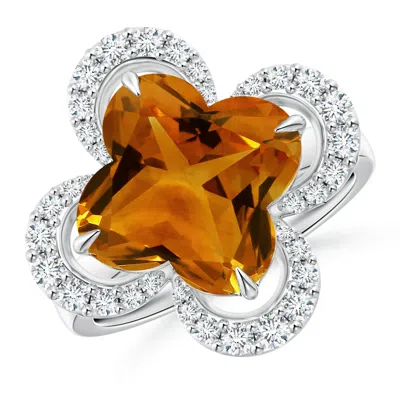 Angara Gia Certified Clover-shaped Citrine Halo Engagement Ring In Metallic