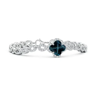 Angara Gia Certified Clover-shaped London Blue Topaz Halo Bracelet In Metallic