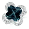 Angara Gia Certified Clover-shaped London Blue Topaz Halo Engagement Ring In White Gold/deep Greenish Blue