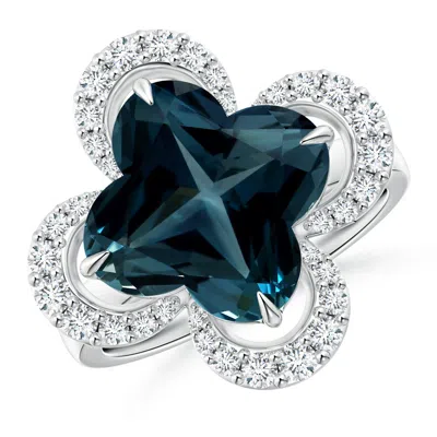 Angara Gia Certified Clover-shaped London Blue Topaz Halo Engagement Ring