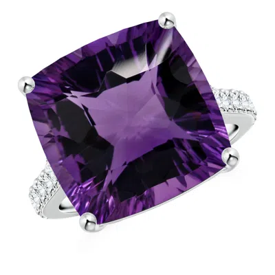 Angara Gia Certified Cushion Amethyst Cocktail Ring With Diamonds In Purple
