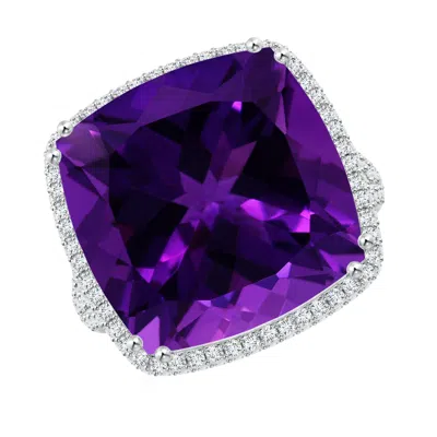Angara Gia Certified Cushion Amethyst Ring With Diamond Halo In Purple