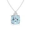Angara Gia Certified Cushion Aquamarine Pendant With Trio Diamonds In White Gold/light Swiss Blue