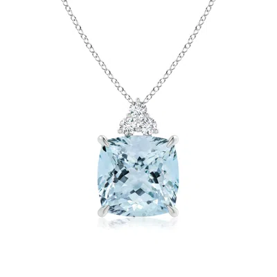 Angara Gia Certified Cushion Aquamarine Pendant With Trio Diamonds In Metallic