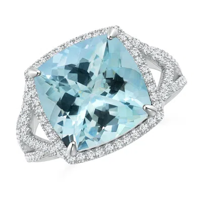Angara Gia Certified Cushion Aquamarine Split Shank Halo Ring In Metallic