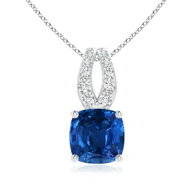 Angara Gia Certified Cushion Blue Sapphire Pendant With Diamonds In Metallic