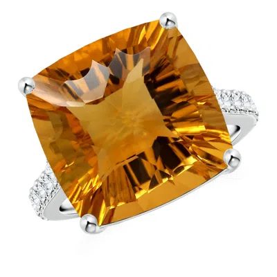 Angara Gia Certified Cushion Citrine Cocktail Ring With Diamonds In Brown