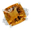 Angara Gia Certified Cushion Citrine Engagement Ring With Trio Diamonds In White Gold/deep Golden