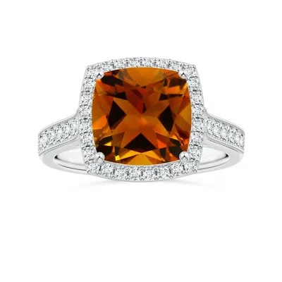 Angara Gia Certified Cushion Citrine Halo Ring With Milgrain In Metallic