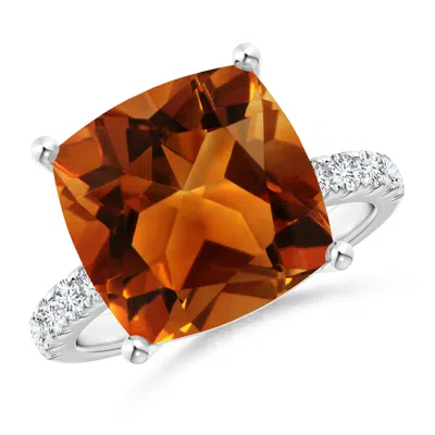 Angara Gia Certified Cushion Citrine Ring With U Pave-set Diamonds In Metallic
