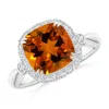 Angara Gia Certified Cushion Citrine Tapered Shank Ring In White Gold/yellow