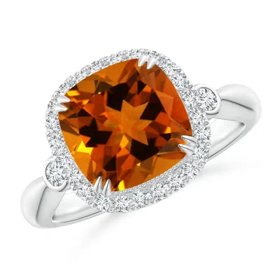 Angara Gia Certified Cushion Citrine Tapered Shank Ring In Metallic