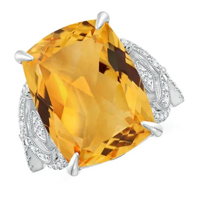 Angara Gia Certified Cushion Citrine Twisted Shank Ring. In Orange