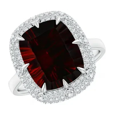 Angara Gia Certified Cushion Garnet Halo Ring With Bezel-set Accents In Red