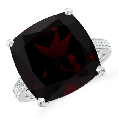 Angara Gia Certified Cushion Garnet Ring With Diamond Accents In Red