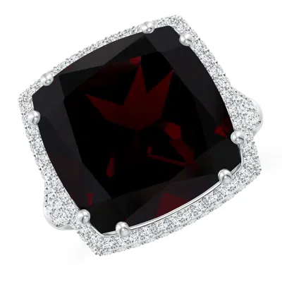 Angara Gia Certified Cushion Garnet Ring With Diamond Halo In Red