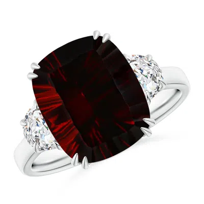 Angara Gia Certified Cushion Garnet Ring With Half Moon Diamonds In Red