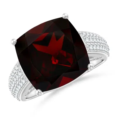 Angara Gia Certified Cushion Garnet Ring With Pave-set Diamonds In Metallic