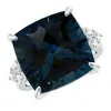 Angara Gia Certified Cushion London Blue Topaz Engagement Ring With Trio Diamonds In White Gold/deep Greenish Blue