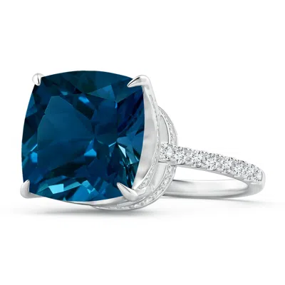 Angara Gia Certified Cushion London Blue Topaz Ring With Diamonds