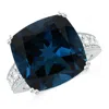 Angara Gia Certified Cushion London Blue Topaz Solitaire Ring With Diamonds In White Gold/greenish Blue