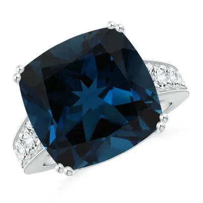 Angara Gia Certified Cushion London Blue Topaz Solitaire Ring With Diamonds