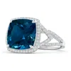 Angara Gia Certified Cushion London Blue Topaz Split Shank Halo Ring In White Gold/greenish Blue