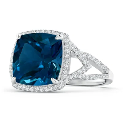Angara Gia Certified Cushion London Blue Topaz Split Shank Halo Ring In Metallic