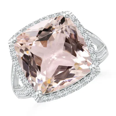 Angara Gia Certified Cushion Morganite Halo Ring In Metallic