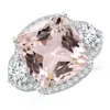 Angara Gia Certified Cushion Morganite Halo Ring With Diamonds In White Gold/peach