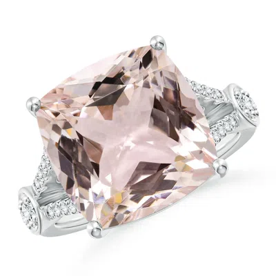 Angara Gia Certified Cushion Morganite Split Shank Ring In Metallic