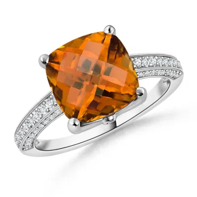Angara Gia Certified Cushion Orange Zircon Cocktail Ring In Metallic